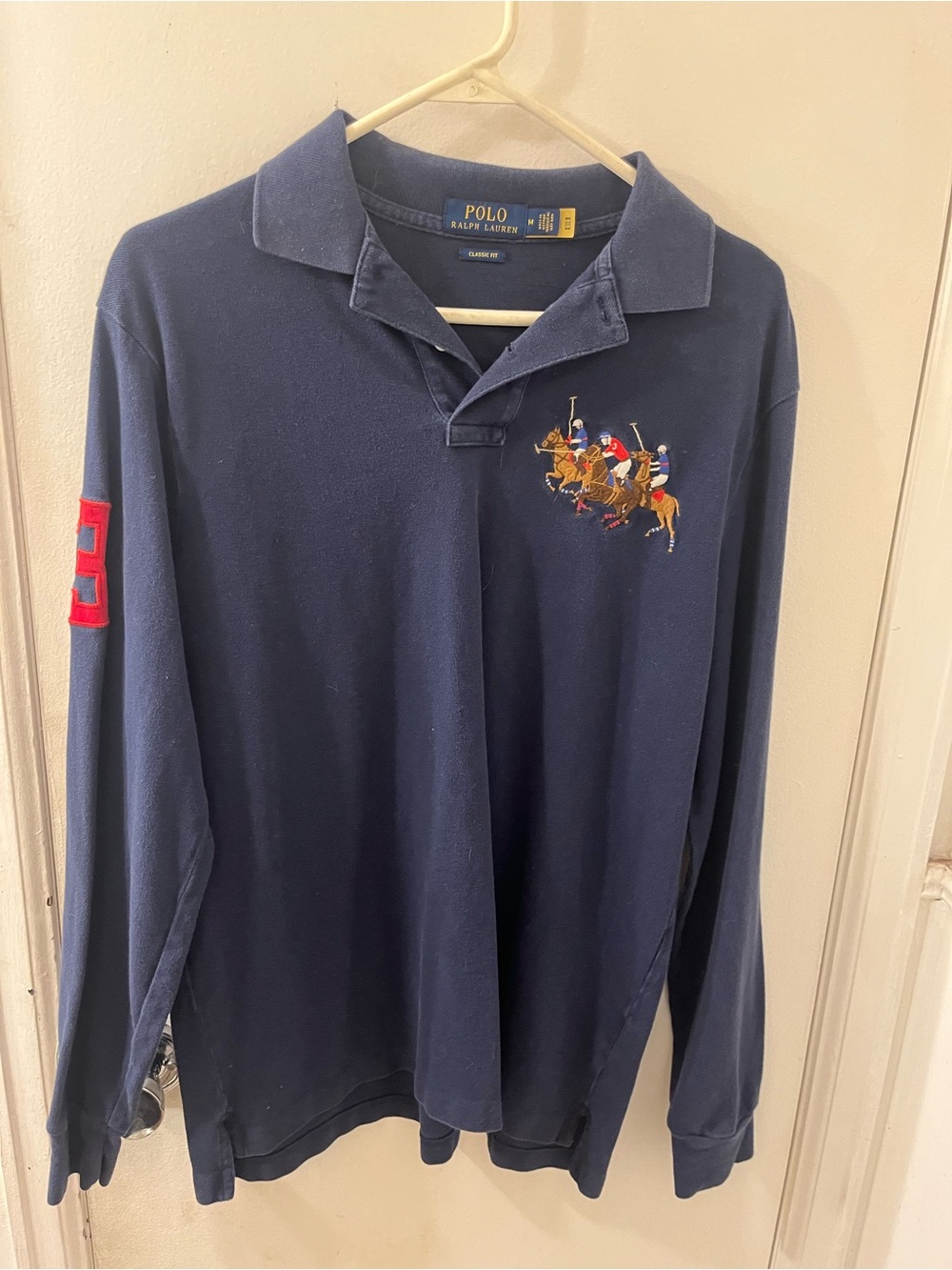 Polo by Ralph Lauren Navy Long-Sleeve Polo with Embroidered Polo Players